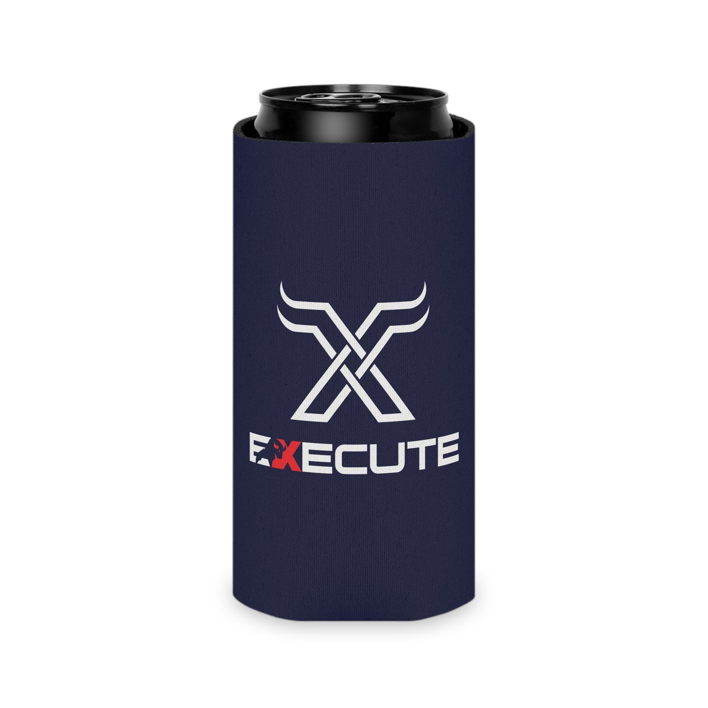 Execute Logo Can Cooler – Navy Beer Koozie with Bold 'EXECUTE' Design