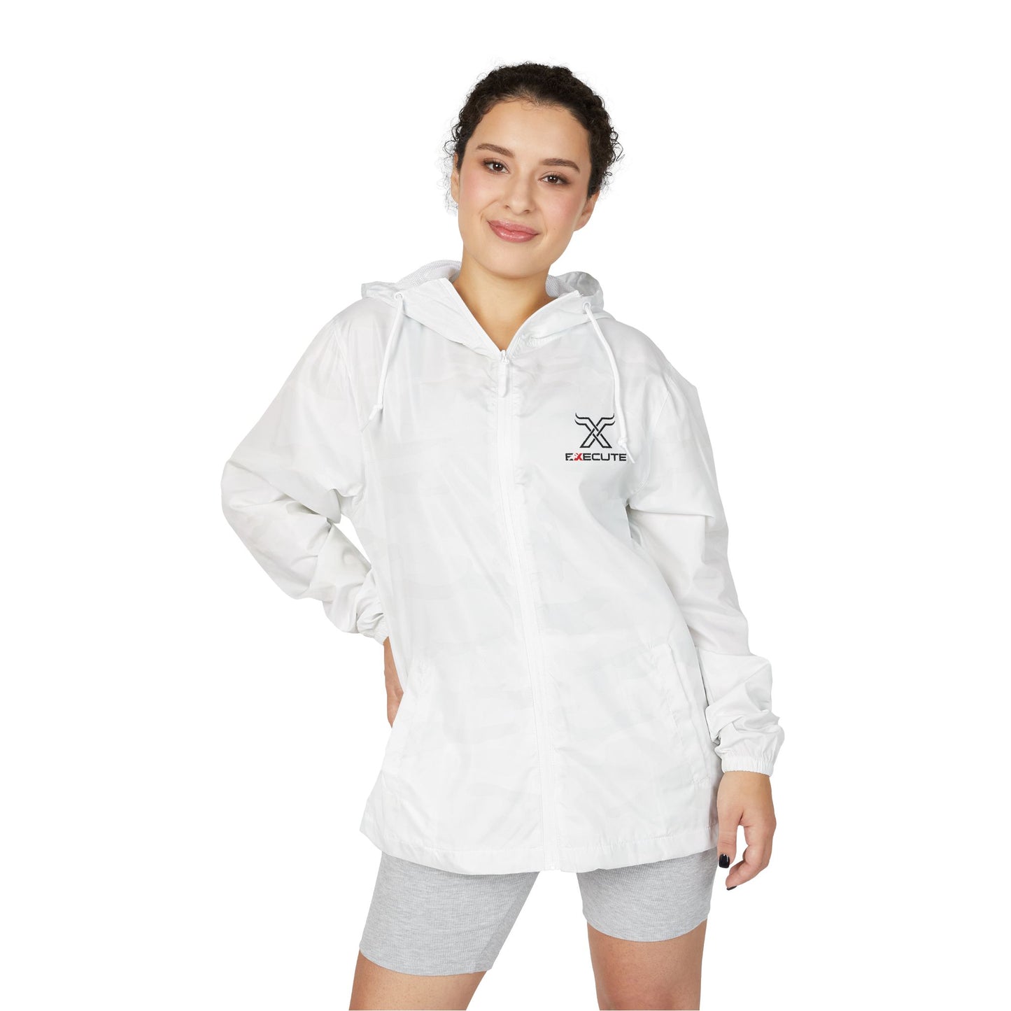 Windbreaker Jacket — Minimal Crossed Swords Logo (White Camo)