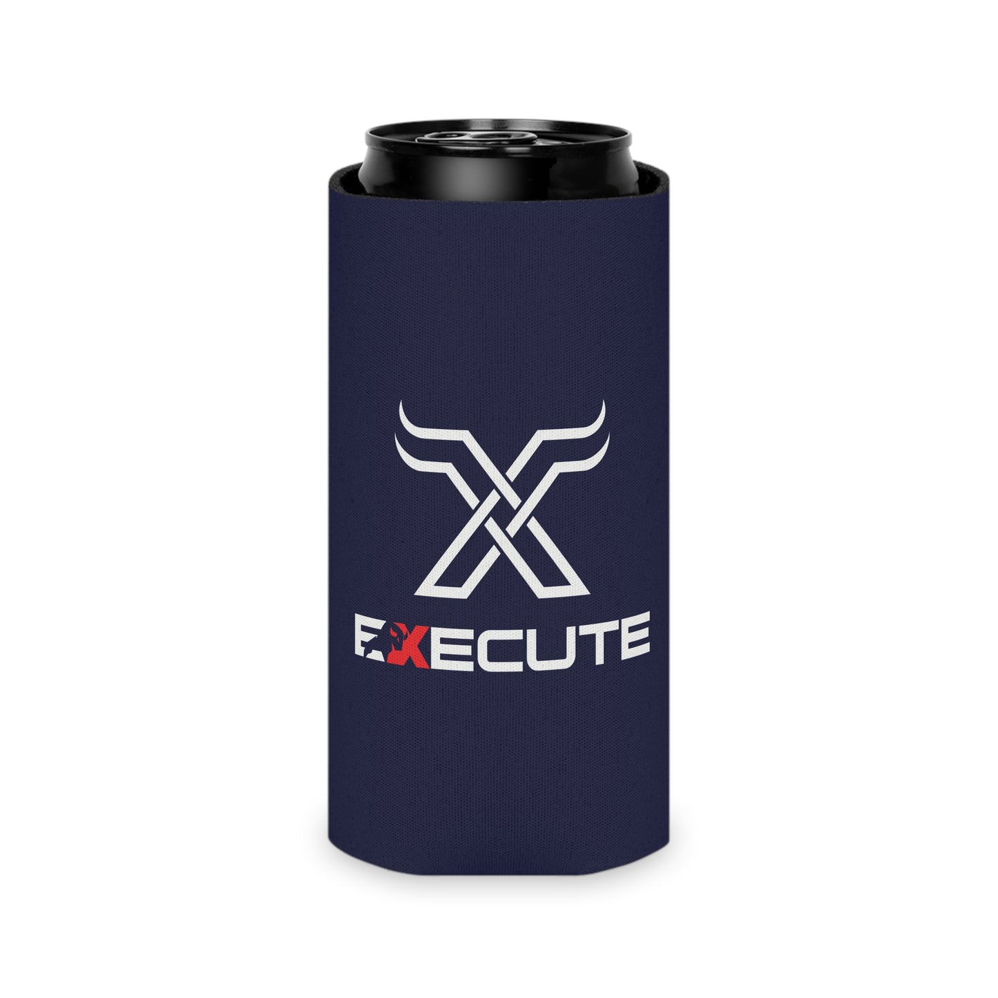Execute Logo Can Cooler – Navy Beer Koozie with Bold 'EXECUTE' Design